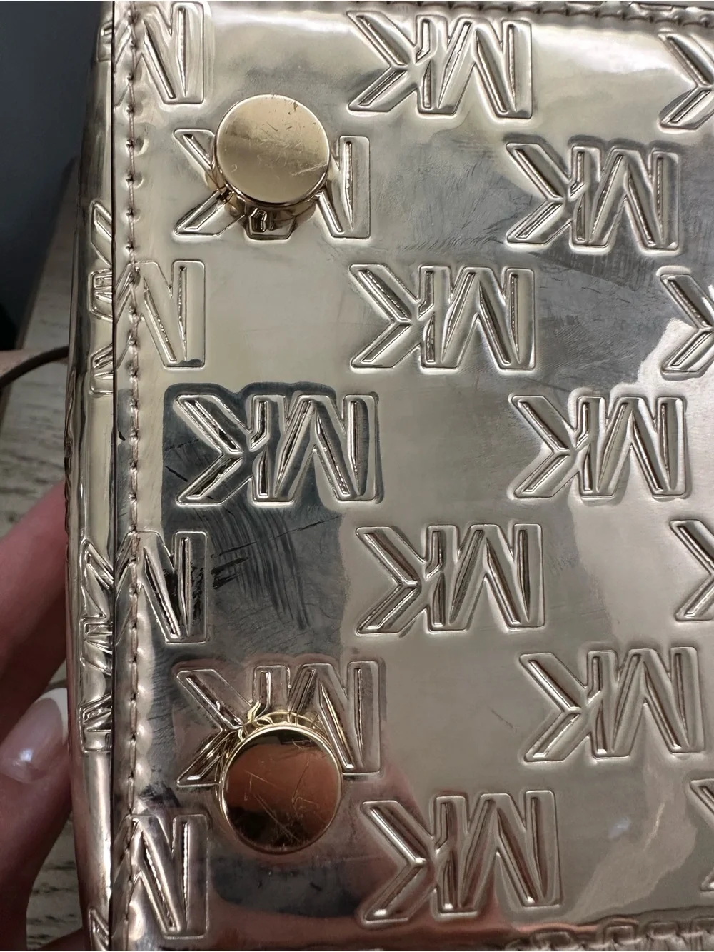Michael Kors Gold Logo Satchel with Nude Trim